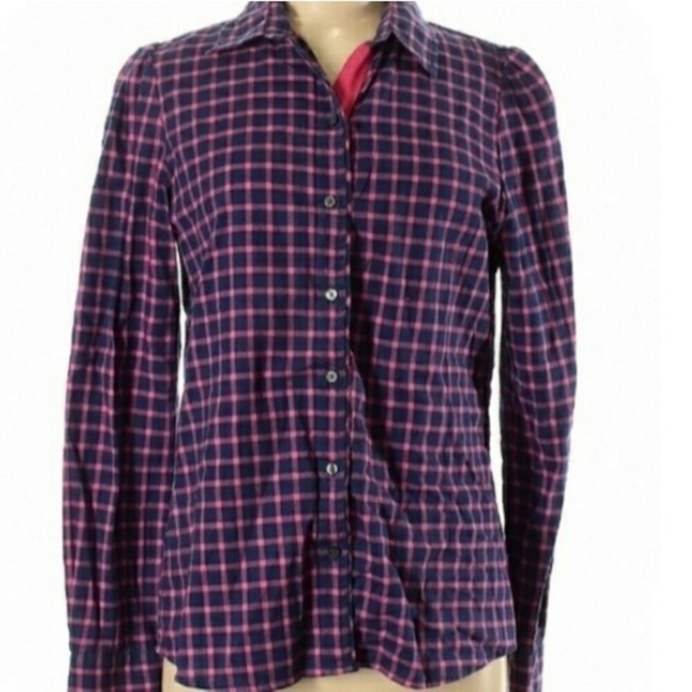 Banana Republic m navy blue pink plaid button-down shirt top